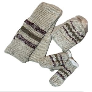 Tofern Cozy Khaki Multi Knit Hat, Scarf, and Mittens Set NWT